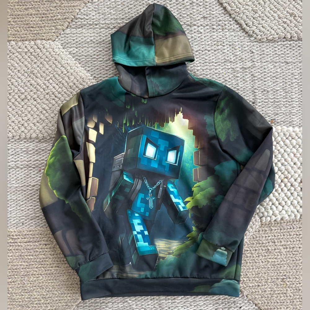 Kids Dark Teal Graphic Hoodie Minecraft